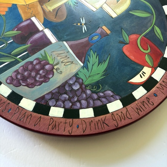 Sticks Handmade Lazy Susan 20" Wine and Cheese Wood Burned Hand Painted - Picture 8 of 10